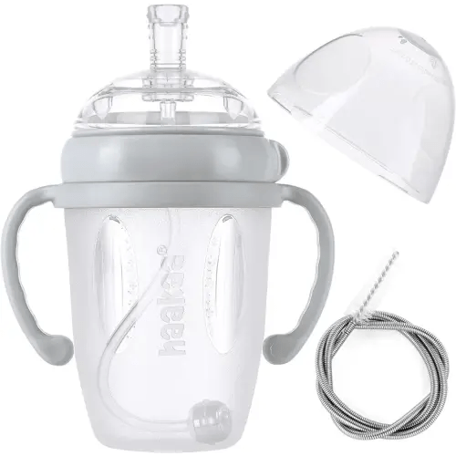haakaa Weighted Straw Sippy Cup for 6+ Month Old, Silicone Baby Straw Cup Toddler Water Bottle with Straw Brush, 8oz/250ml, Grey