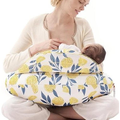 Momcozy Pioneering Safety Fence Nursing Pillow for Breastfeeding- Wider Feeding Pillows for More Support for Mom & Baby- Easier Nursing & Hand Free- Fit for All, Removable Cotton Cover