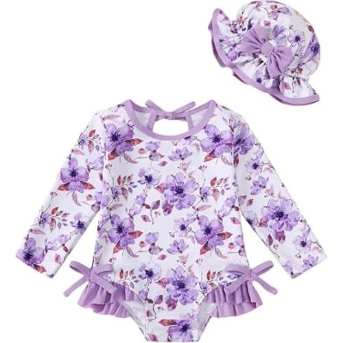 Mioglrie Newborn Baby Swimsuit Girl Infant Bathing Suit Girl Long Sleeve Ruffle Baby Girls' Swimwear Swimming Swim Suit