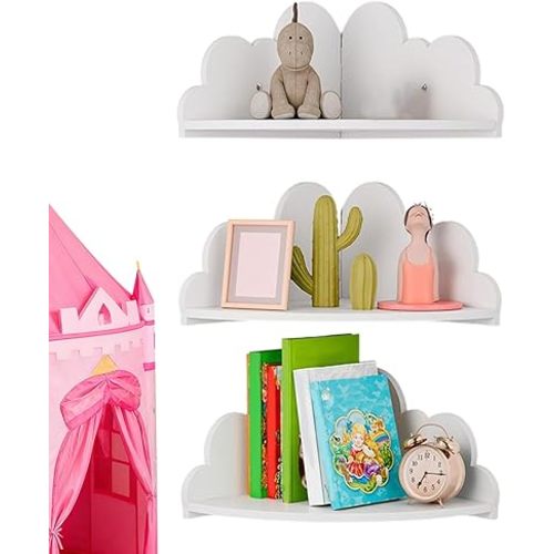 Corner Shelving | 3 Pieces Cloud Wall Bookshelf Decorative Storage Shelf Stand for Books, Toys & Décor — Ideal Bedroom, Living Room, Nursery, Office, Apartment & Small Spaces