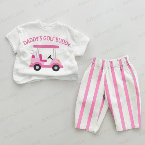DADDY'S GOLF BUDDY Baby Pink Vertical Striped 2-piece Set