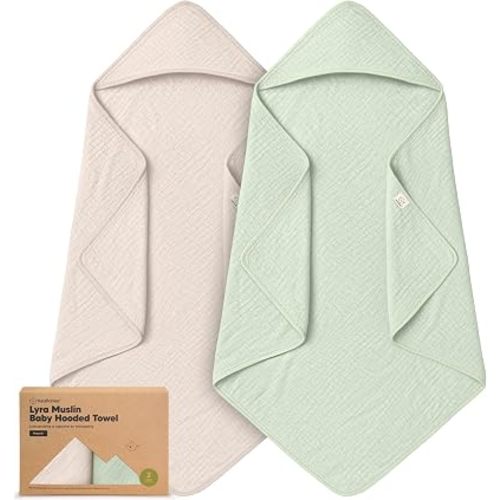 KeaBabies 2pk Muslin Hooded Baby Towels for Newborn, Kids (Sage, 35x35)