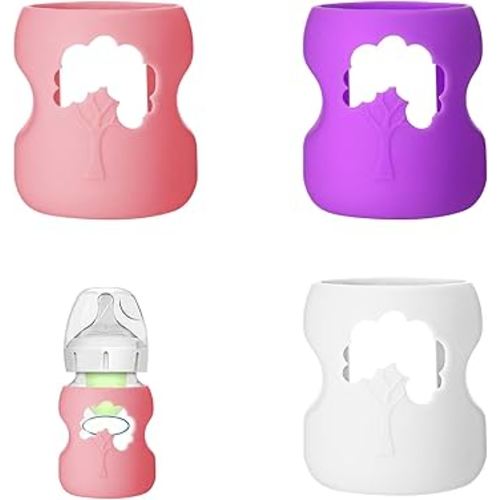 3 Pcs Silicone Bottle Sleeves Compatible with Dr Brown Glass Bottles 5 Oz for Dr Brown's Wide Neck Bottles, Dishwasher-Safe BPA Free Silicone Sleeve for Dr Brown Bottles 5 Oz White Purple Pink