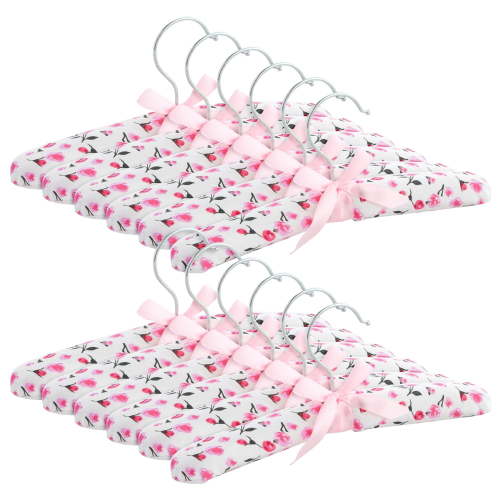Juvale Padded Baby Clothes Hangers - Wrinkle-Free Closet Organization - Satin Padded Infant Hangers for Baby Clothes - Pink Floral Design for Nursery Decor - Pack of 12, 9.5 in, Pink Floral