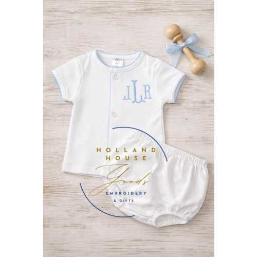 Monogrammed Pima Cotton Baby Diaper Set: Heirloom Bloomers and Top