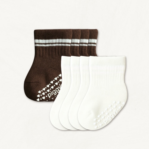 Newborn Gripper Crew Socks 4-Pack (0-3 Months) - Espresso