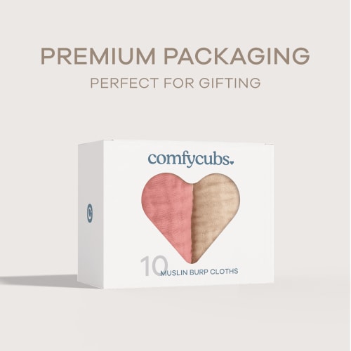 Comfy Cubs Muslin Burp Cloths - Large 100% Cotton Washcloths, 6 Layers (Multi Girl, 10-Pack, 20"X10")