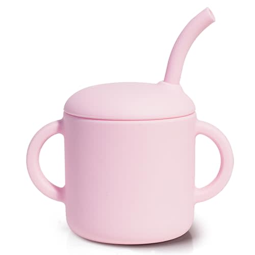 Catii Premium Silicone Baby Straw Cup 6 floz, BPA-Free Food-Grade Silicone Sippy Cup for Infants and Toddlers 6months+, Leak-Resistant, Durable, Easy-Grip Training Design (Pink)
