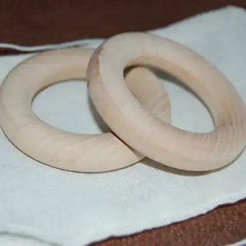 Set of 2 Organic Wooden Teething Rings (with Muslin Bag)