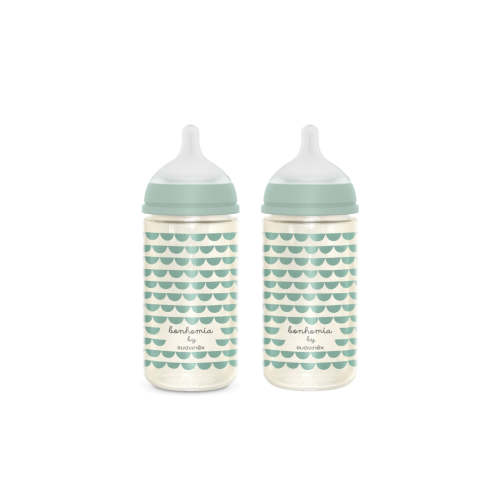 Suavinex Bonhomia Anti-Colic Glass Baby Bottle 2 Pack, 8oz