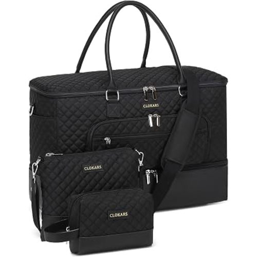 Weekender Bags for Women Travel, Wide Open Hospital Bag Duffle Bag with Luggage Sleeve & Shoe Compartment Large Travel Tote Carry On Overnight Bags, Travel Gifts, Black