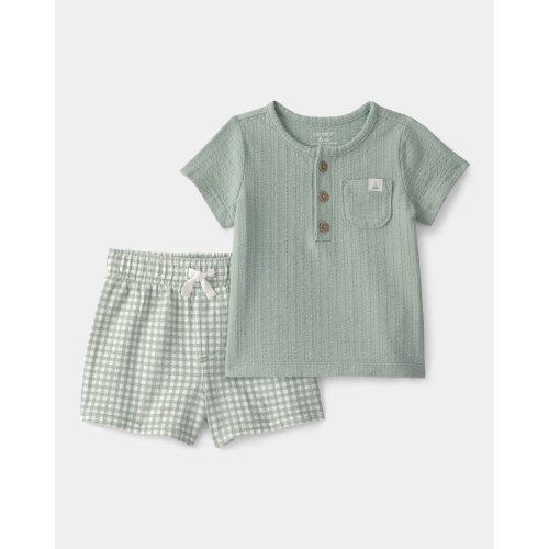 Baby 2-Piece Gingham Top & Short Set - Green
