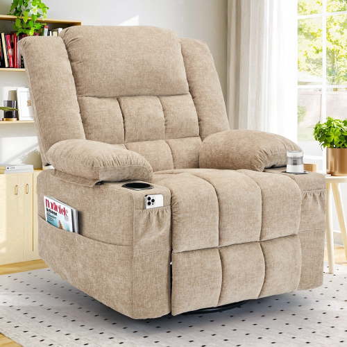 KORSER, 360°Swivel Rocker Recliner with Massage and Heating, Khaki