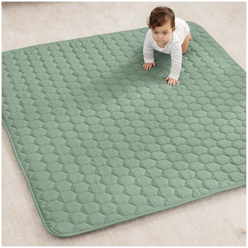 Comfy Cubs Square Kids Play Mat - 56 x 56 inches Soft Quilted Baby Floor Mat with Non-Slip Bottom - Plush Design for Toddlers' Playtime and Relaxation - Comfortable and Durable - Fern