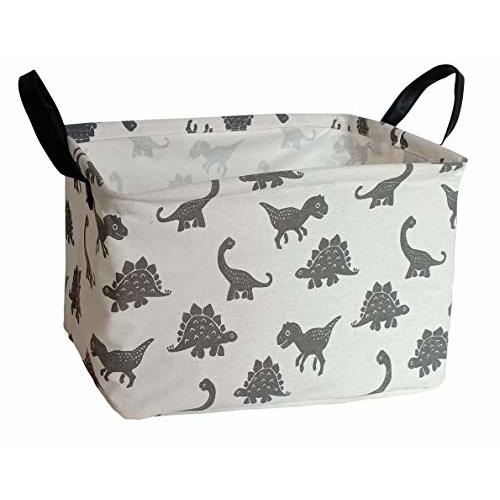 HUAYEE Rectangular Storage Bin Shelf Basket Canvas Fabric Toy Box,Waterproof Coating Nursery Hamper with Handles,Gift Basket for Home,Office,ClothesBooks(REC Dinosaur)