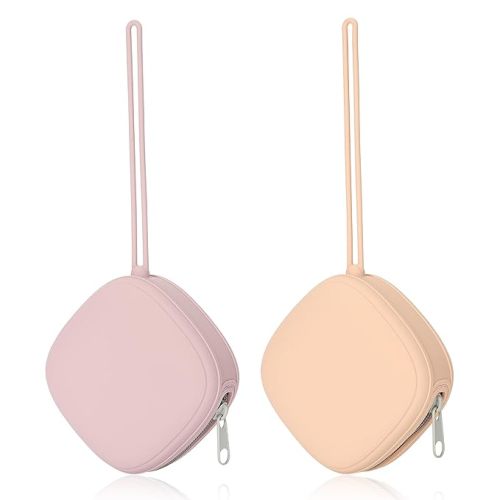Silicone Pacifier Holder Case, 2 Pack (Blush, Dusty Lilac) | Baby Binky Silicone Cover Pouch, Silicone Pacifier Storage Case for Diaper Bag, Portable, Large Capacity and Easy to Hold