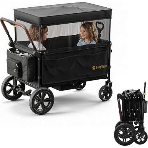 Stroller Wagon for Kids, One-Hand Adjustable Push/Pull Handle