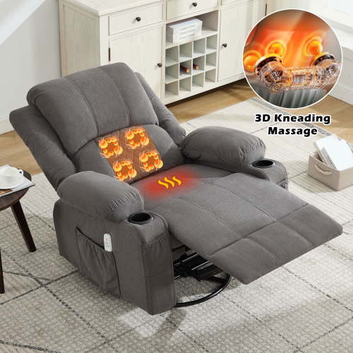 JONPONY Kneading Massage Rocker Recliner Chair with 4-Point 3D Kneading Massage and Heat Ergonomic Lounge Chair for Living Room with Rocking Function and 2 Cup Holders, USB Charge Port,Gray