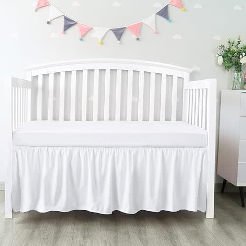 Crib Bed Skirt 14" Drop, Fits 28"x52" Crib, Adjustable, White
