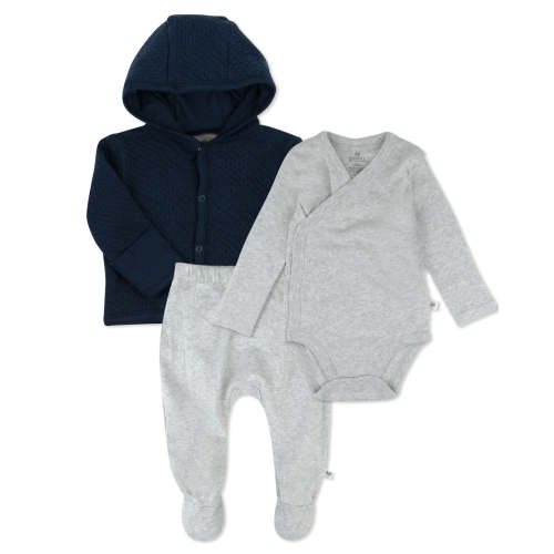 Honest Baby Clothing 3-Piece Take Me Home Organic Cotton Gift Set - Blue/Light Grey Heather, NB