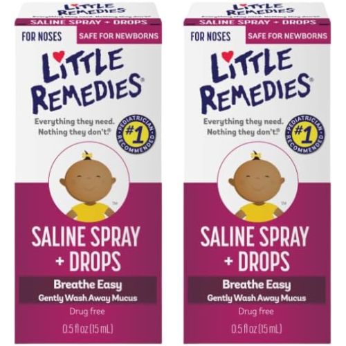 Little Remedies Saline Spray/Drops | for Noses to Breathe Easily | Gently Wash Away Mucus | Newborn Safe 0.5 Fl Oz (Pack of 2)