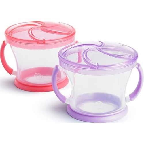 Munchkin Snack Catcher Toddler Snack Cups, No Spill, 2 Pack, Pink/Purple