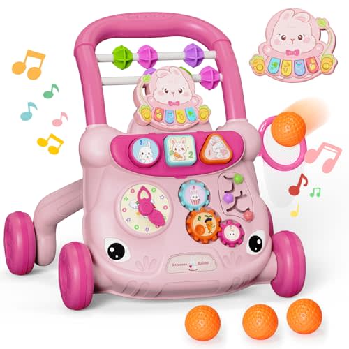 Baby Walker Toys,Push Walker for Boys & Girls Learning to Walk,Sit to Stand Early Educational Toys,Activity Center for Infant,Christmas Birthday Gift for Toddler 6-18 Months,Pink