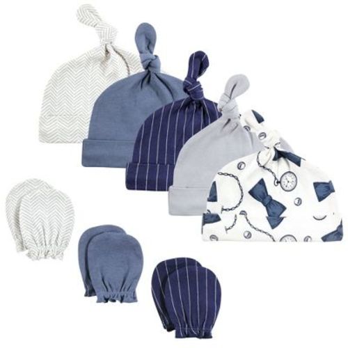 Hudson Baby Infant Boys Cotton Cap and Scratch Mitten Set, Pocket Watch, 0-6 Months