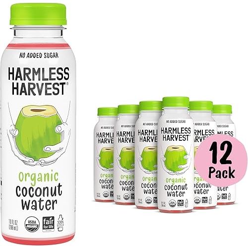 Harmless Harvest Organic Coconut Water 10 Fl Oz, 12 Pack – Original Coconut Water No Sugar Added, Natural Electrolyte Hydration Drink, Non-GMO & Fair for Life Certified