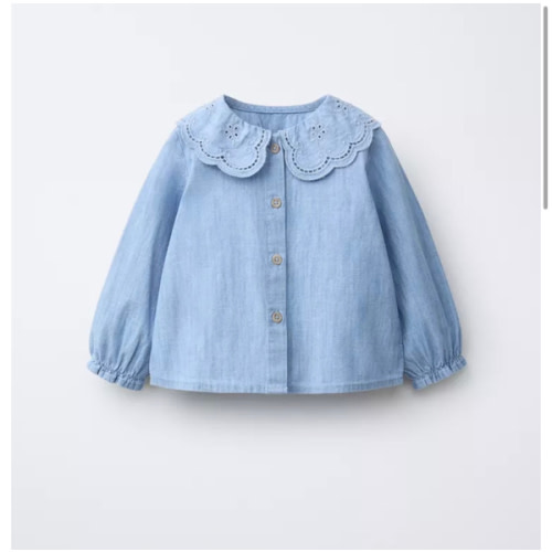 EMBROIDERED PETER PAN COLLAR SHIRT - Mid-blue | ZARA United States