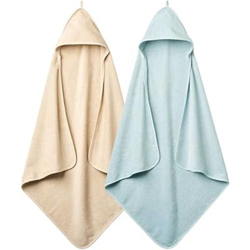 Baby Hooded Towel – Organic Cotton Baby Bath Towels, 32" x 32" Super-Soft and Absorbent Baby Towels for Newborn 2-Pack (Fog/Baby Blue)