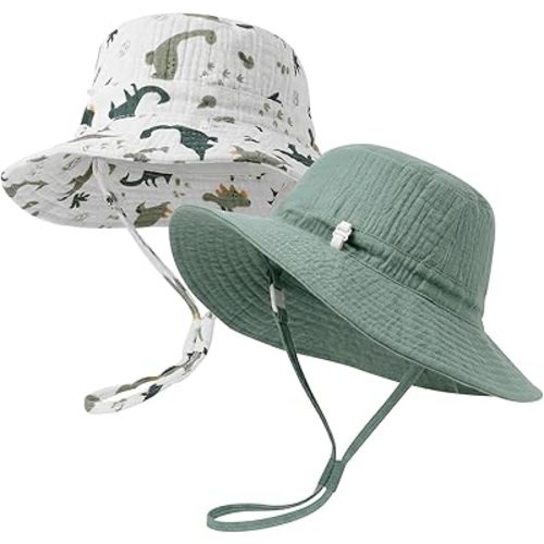 2 Pack Newborn Baby Sun Hat Breathable Muslin Cotton Cap 0-24M