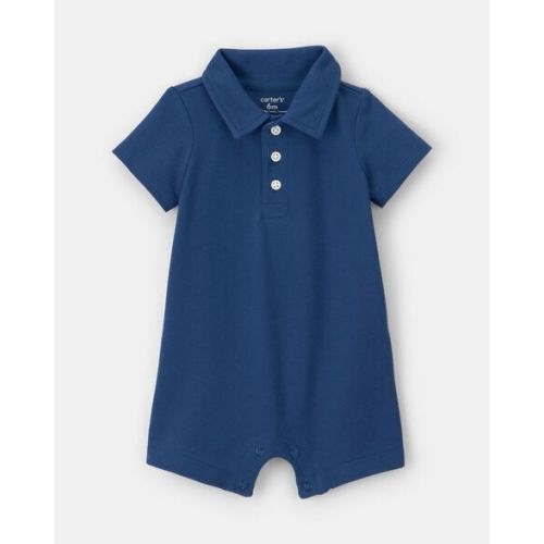 Baby Boy Pique Polo Short-Sleeve Romper - Navy Blue | Carter's