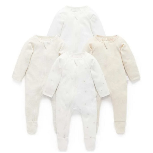 4 Pack Zip Footie Vanilla Bear Pack - Purebaby | Maisonette