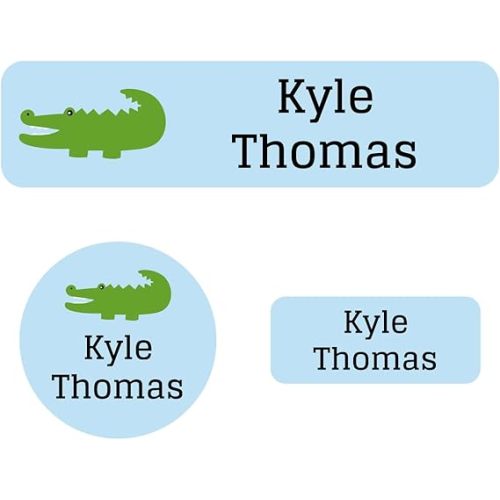 Name Bubbles - Kids Custom Name Labels for Daycare, School, Camp (102 Labels) - Personalized Waterproof Name Stickers for Clothes Tags, Lunch Boxes, Water Bottles, & School Supplies (Alligator)