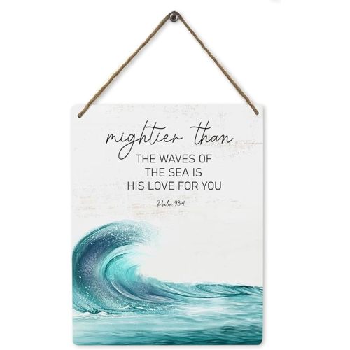 Mtrgdn Nautical Christian Nursery Wall Decor,Christian Ocean Room Decor for Home Bedroom,Bible Verse PSALM 93:4 Mightier Than the Waves of the Sea is His Love for You Wall Art,8x10 Inch