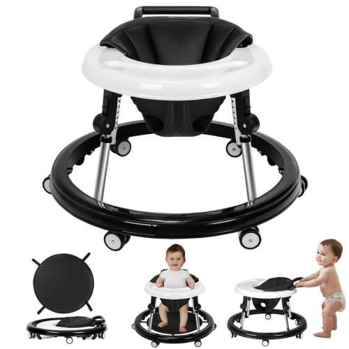 HARPPA Foldable Baby Walker for Babies 6-24 Months, Anti-Rollover, Seat and Height Adjustable, Black