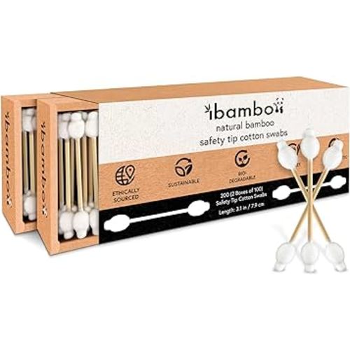 200 Pack 100% Bamboo Baby Cotton Swabs - FSC Certified Double Tipped Child Safety Cotton Swabs for Ear and Nose Cleaning | Perfect for Diaper Bags or Personal Care | Hypoallergenic Baby Swabs