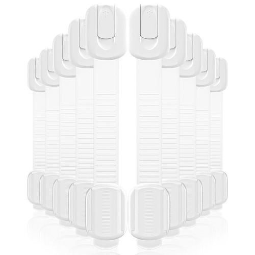 10 Pack Cabinet Locks Baby Proofing, Child Proof Cabinet Locks with 3M Adhesive - Easy Installation with Adjustable Straps, Multi-Purpose Child Safety Latches for Drawers Fridge Trash Cans Toilets