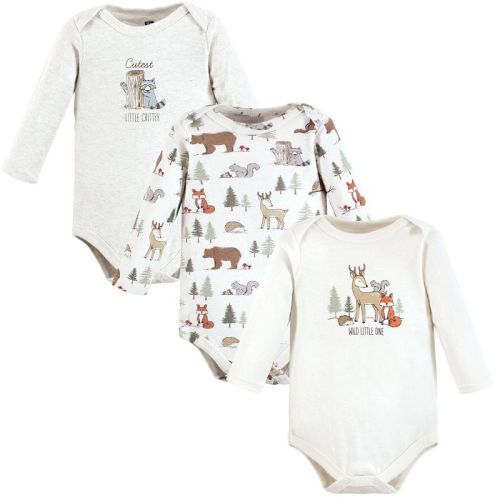 Hudson Baby Infant Boy Cotton Long-Sleeve Bodysuits, Forest Animals 3-Pack, 0-3 Months
