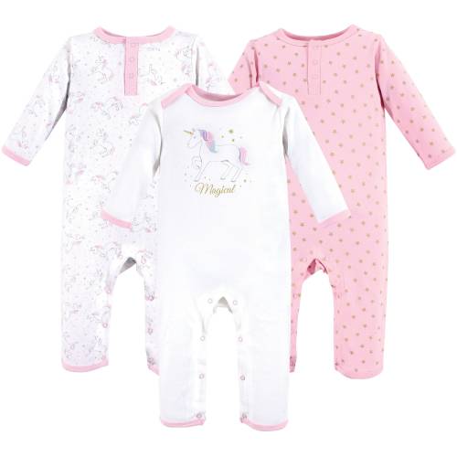 Hudson Baby Infant Girl Cotton Coveralls 3pk, Magical Unicorn