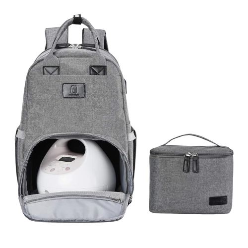 Diaper Bag Breast Pump Backpack - Multi-Function Cooler and Moistureproof Bag Double Layer for Mother Baby Bottle Breast Milk Pump Outdoor Working Backpack with Insulation Bag (Grey) (Medium)