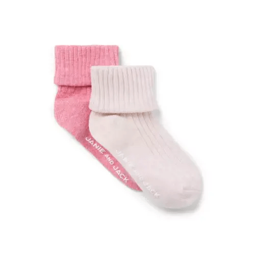Baby Soft Pink Heather And Rosy Heather Baby Foldover Sock 2-Pack by Janie and Jack