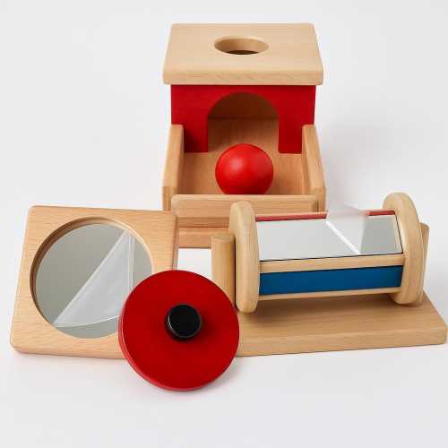 Montessori Toy Set, Object Permanence Box, Mirror Puzzle, Spinning Drum, Wooden Baby Toys, Montessori Materials 6–12 Months, Christmas Gift