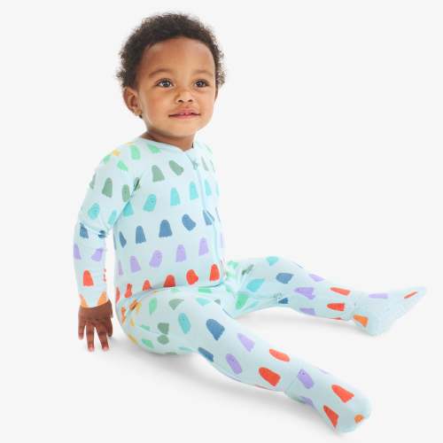 Baby organic zip footie in rainbow ghosts | Primary.com