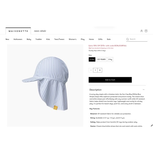 Sun cap blue and white stripe