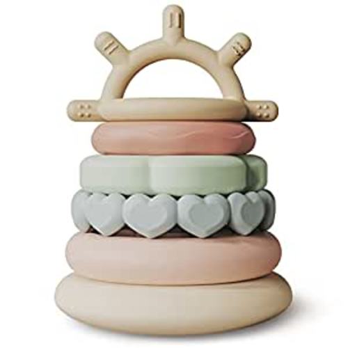 Moonkie Stacks of Circles Soft Teething Toy Educational Learning Stacking Ring Toys for Babies | 7 Piece Set