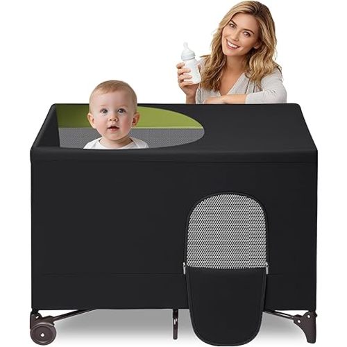 Breathable Pack n Play Blackout Cover, Portable Stretchy Netting Cover for Indoor Outdoor Travel Playard