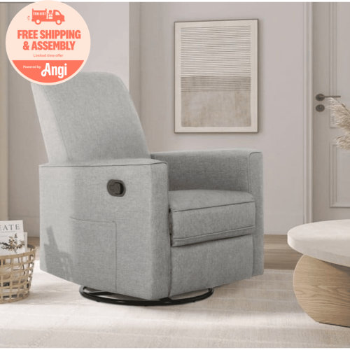 Evolur Raleigh Nursery Glider Recliner and Rocking Chair in Light Gray, 360° Swivel Motion, Multiple Recline Positions, Easy to Clean, FSC and Greenguard Gold Certified
