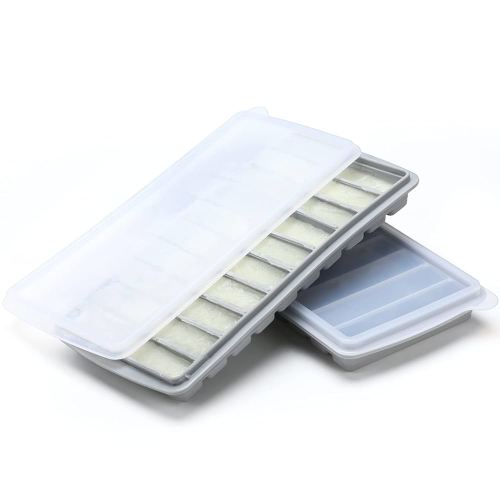 Eaasty 2 Pieces Breastmilk Storage Container Baby Food Milk Silicone Freezer Trays with Lid Breastmilk Freezer Tray Organizer Ice Trays Silicone Storage Bag Tray 10-1 oz Bars(Gray)